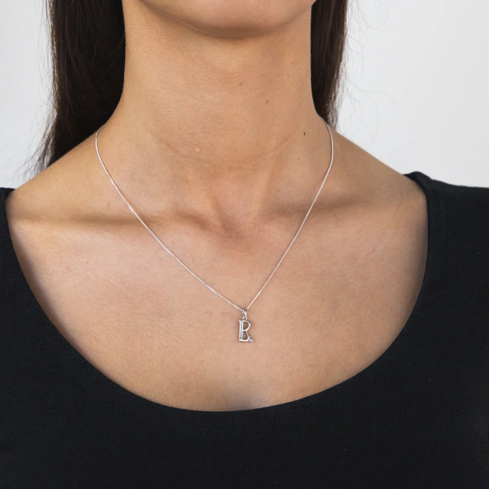Silver Pendant Initial B set with Diamond - Image 2