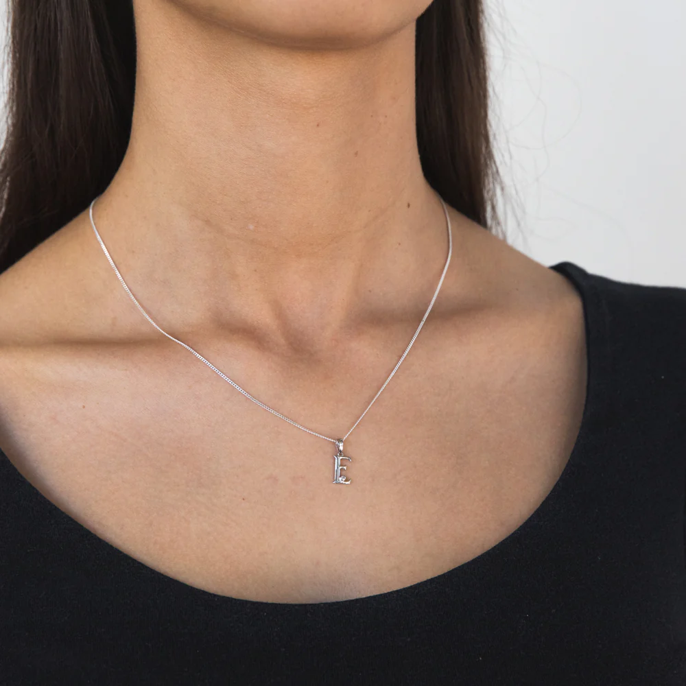 Silver Pendant Initial E set with Diamond - Image 2