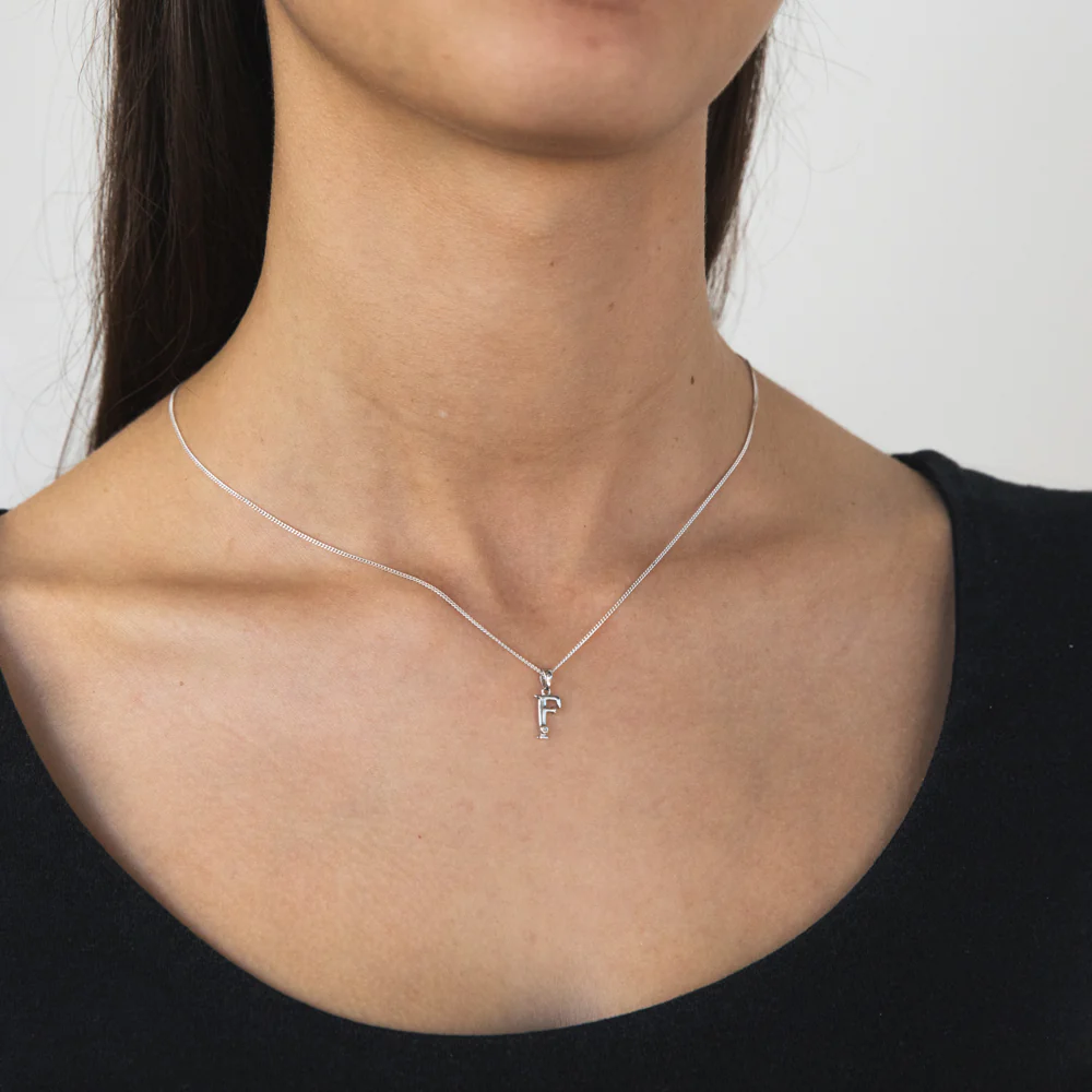 Silver Pendant Initial F Set with Diamond - Image 2