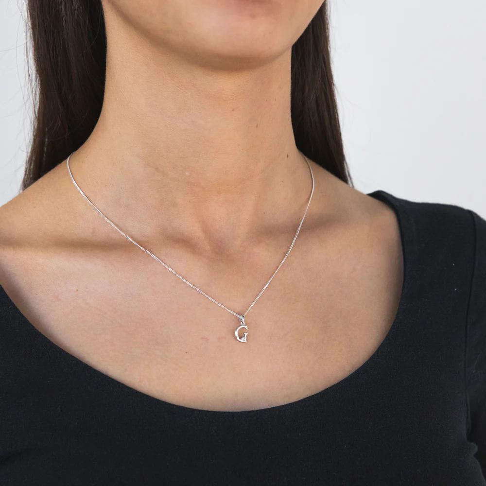 Silver Pendant Initial G Set with Diamond - Image 2