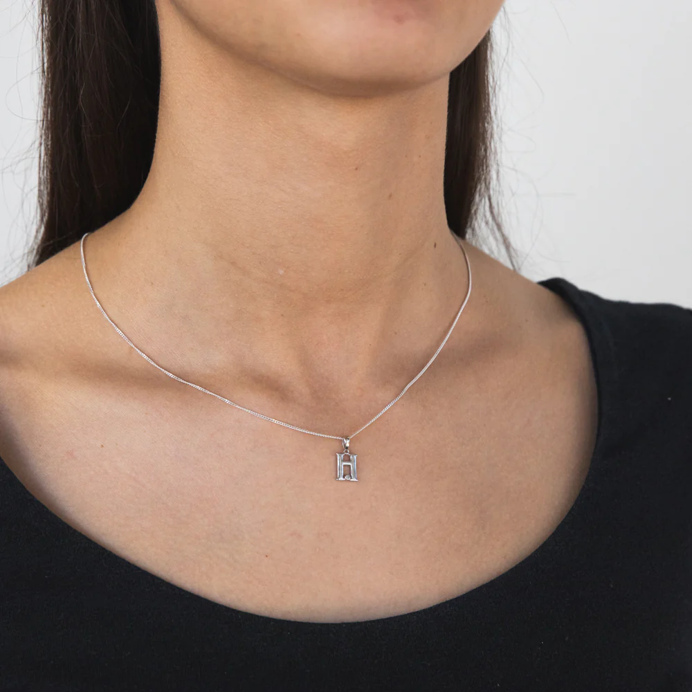 Silver Pendant Initial H set with Diamond - Image 2