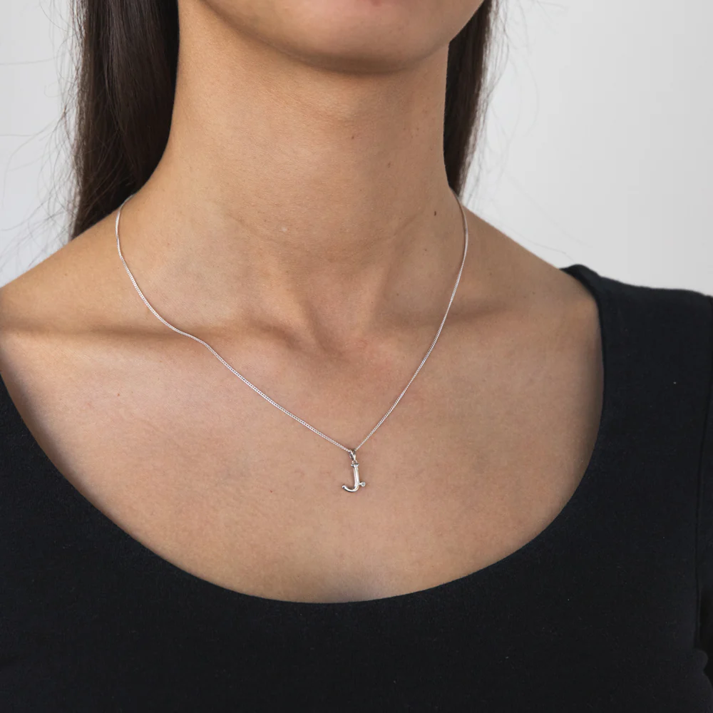 Silver Pendant Initial J set with Diamond - Image 2