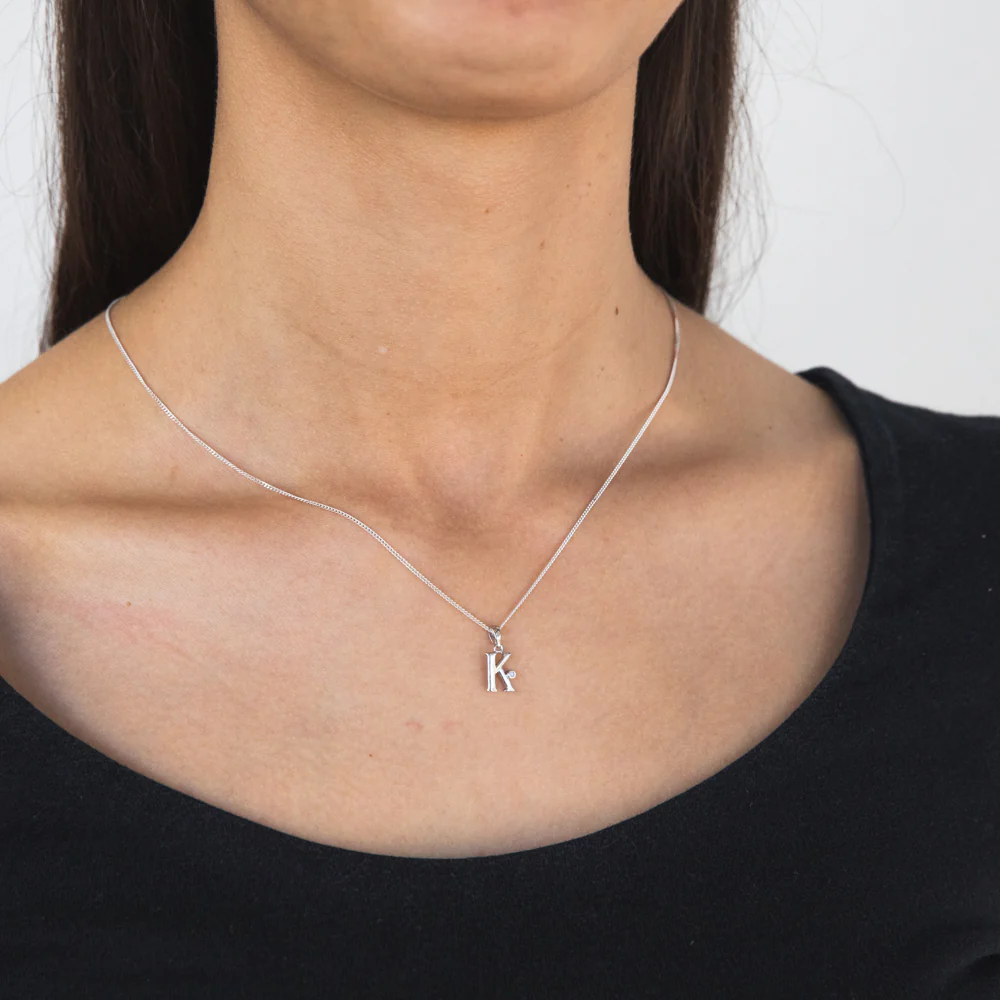 Silver Pendant Initial K set with Diamond - Image 2