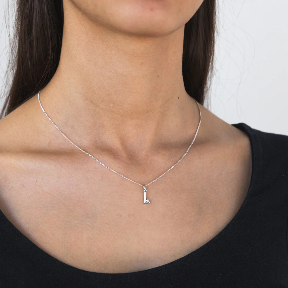 Silver Pendant Initial L set with Diamond - Image 2