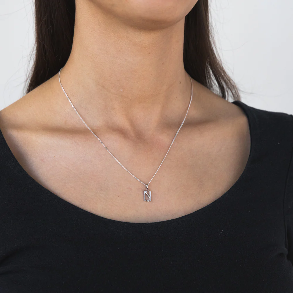 Silver Pendant Initial N set with Diamond - Image 2