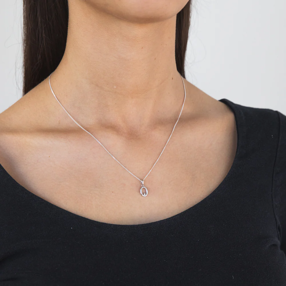 Silver Pendant Initial O set with Diamond - Image 2