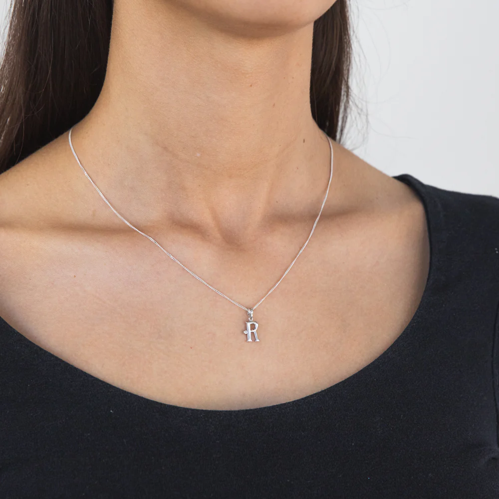 Silver Pendant Initial R set with Diamond - Image 2