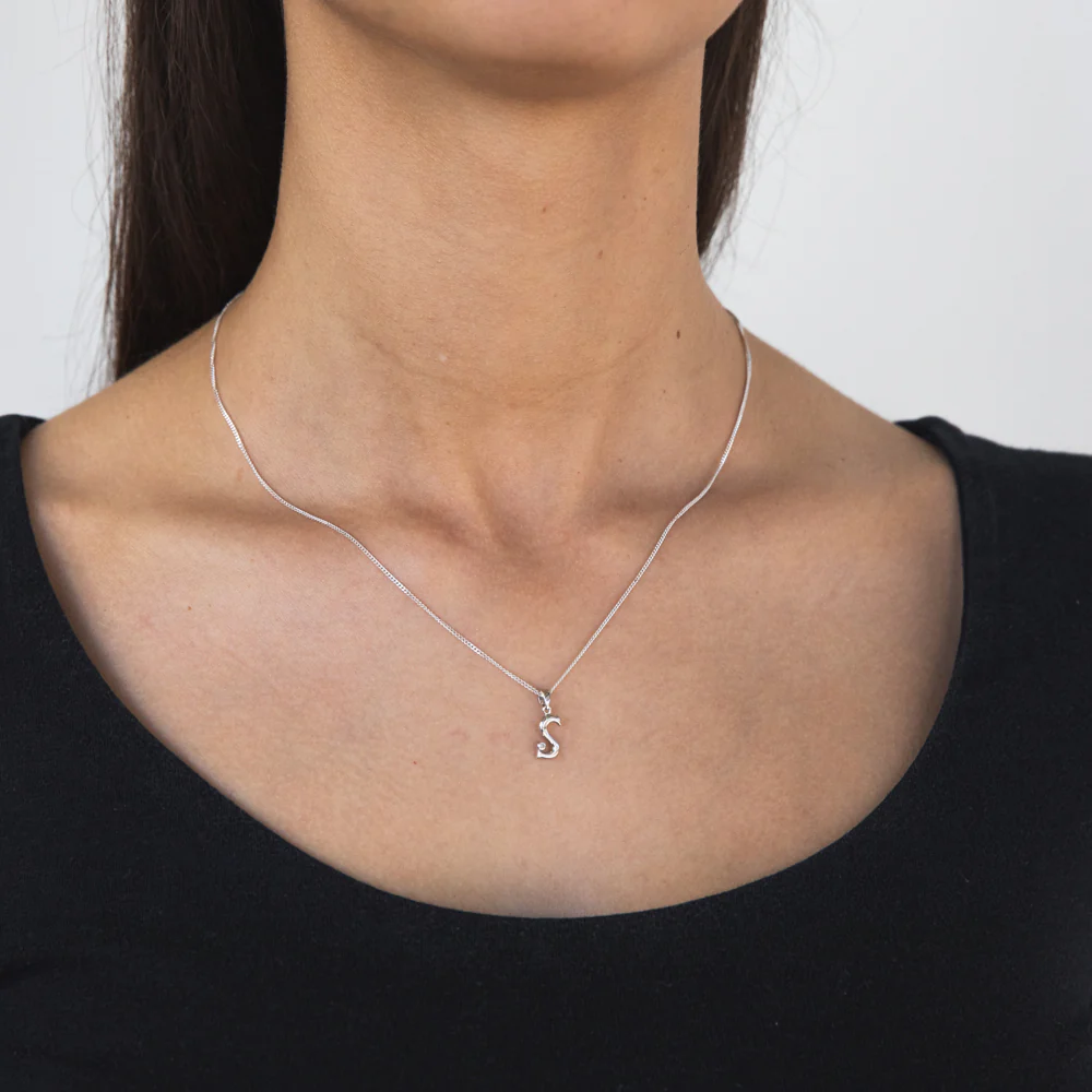 Silver Pendant Initial S set with Diamond - Image 2
