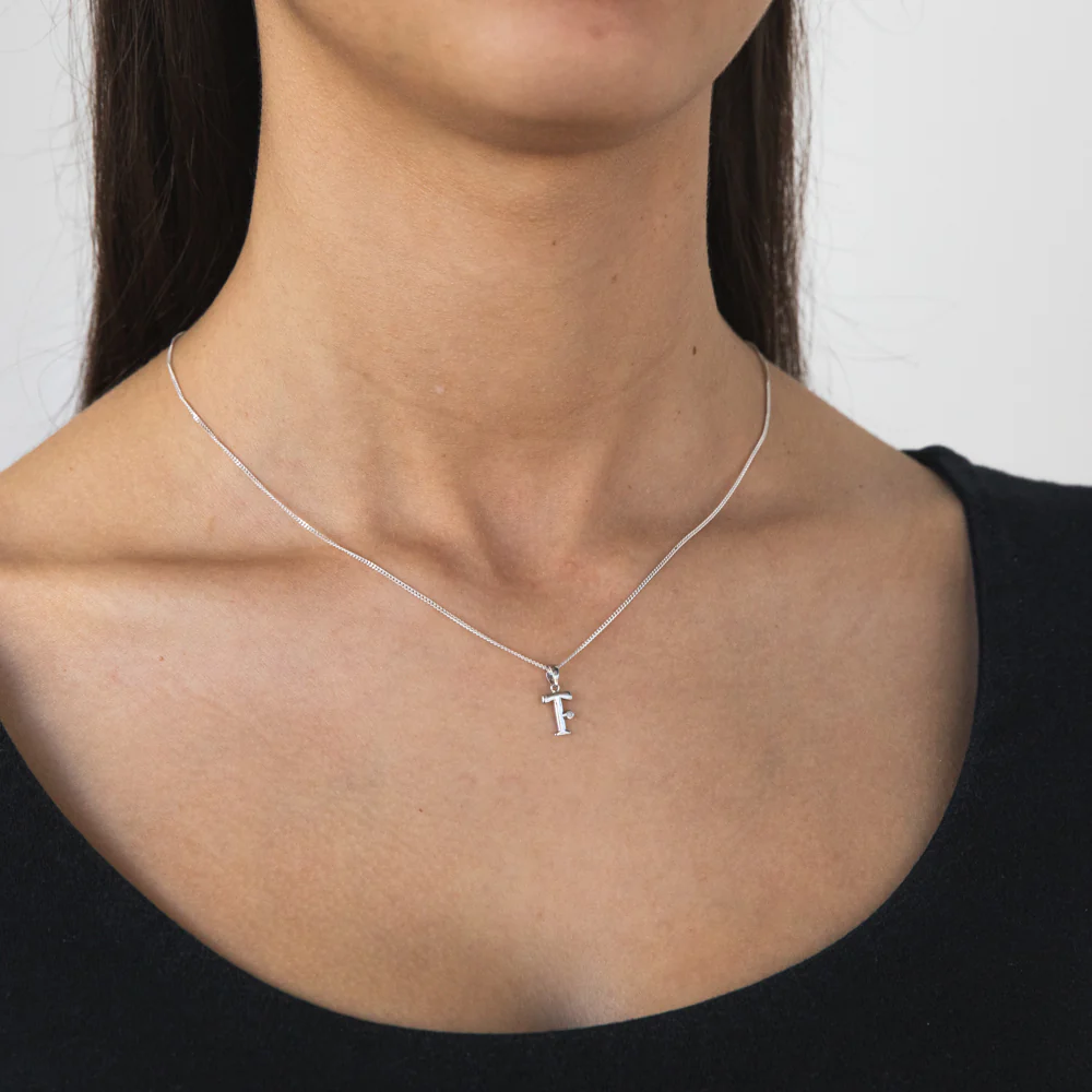 Silver Pendant Initial T set with Diamond - Image 2