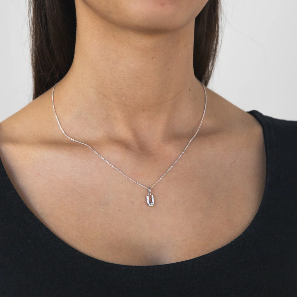 Silver Pendant Initial U set with Diamond - Image 2