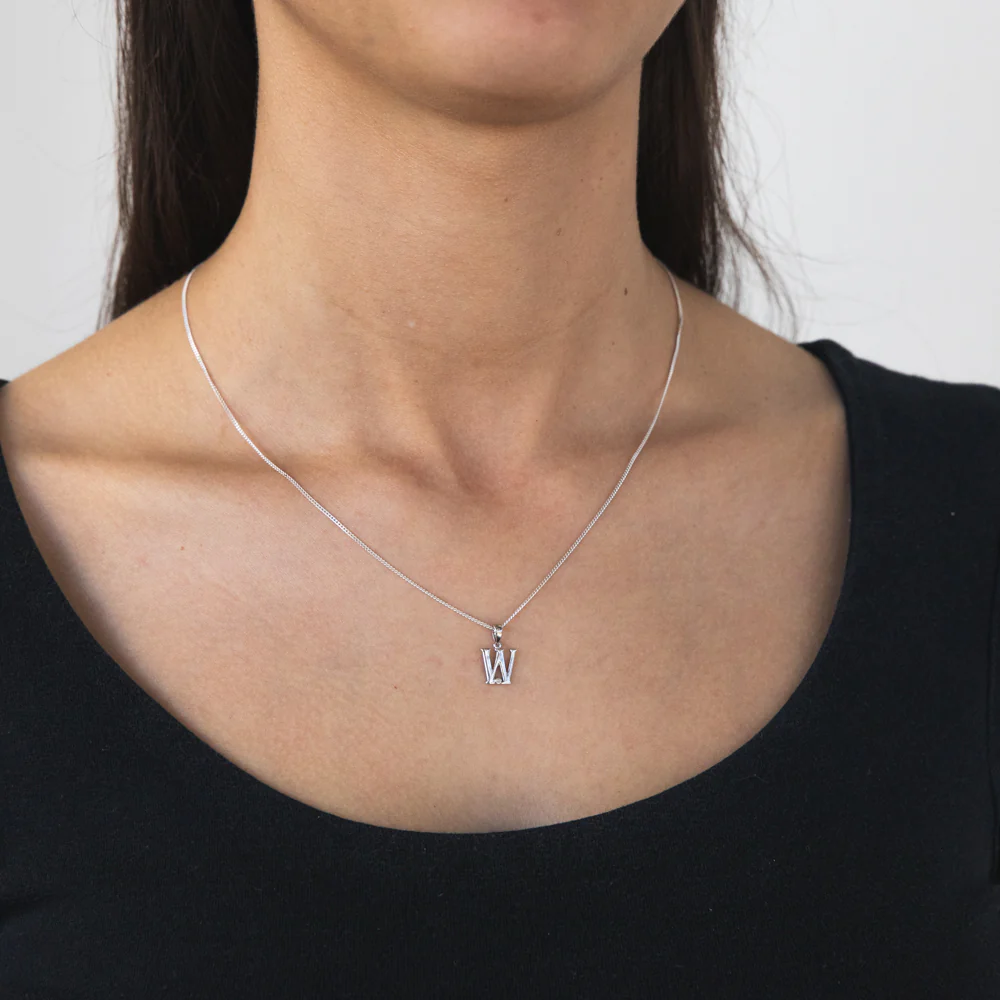 Silver Pendant Initial W set with Diamond - Image 2