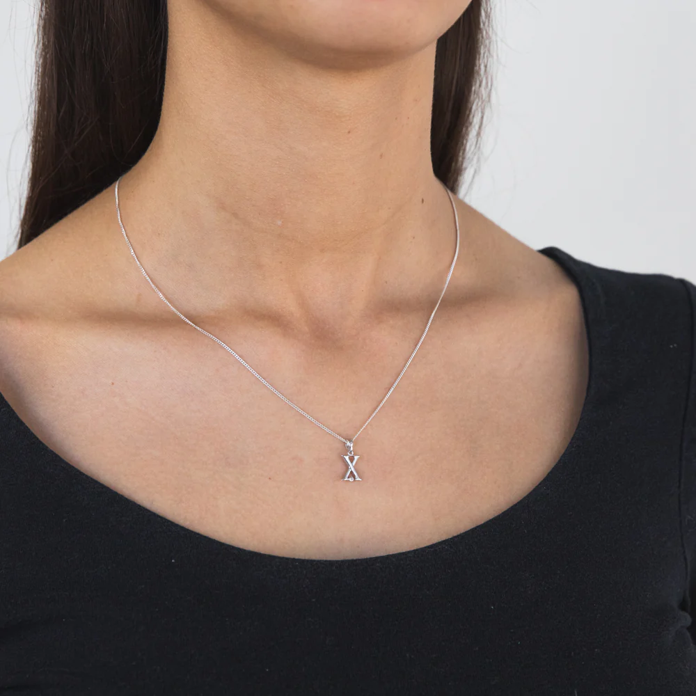 Silver Pendant Initial X set with Diamond - Image 2