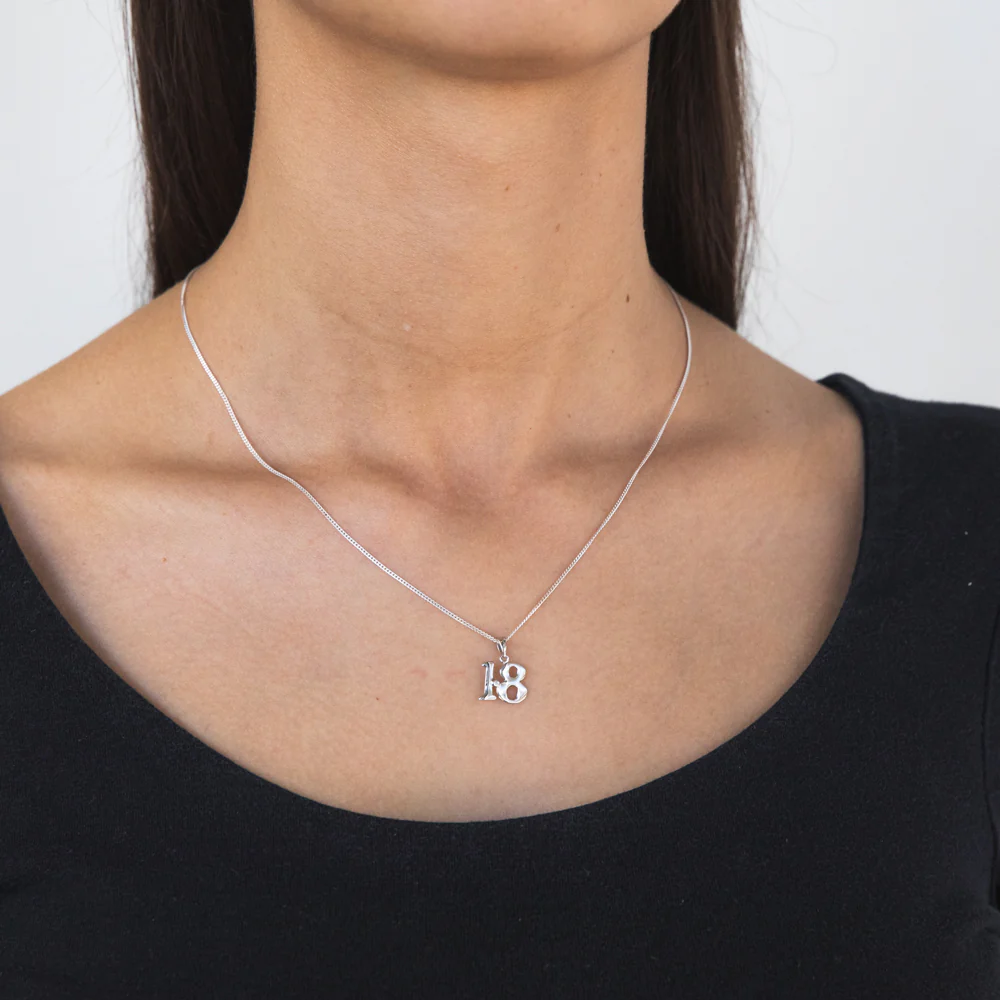 Silver Pendant Number 18 set with Diamond - Image 2