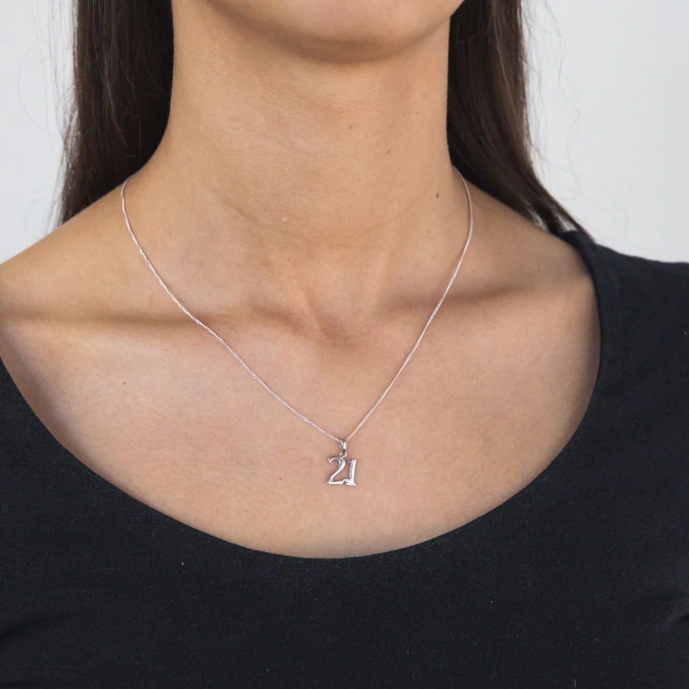 Silver Pendant Number 21 set with Diamond - Image 2