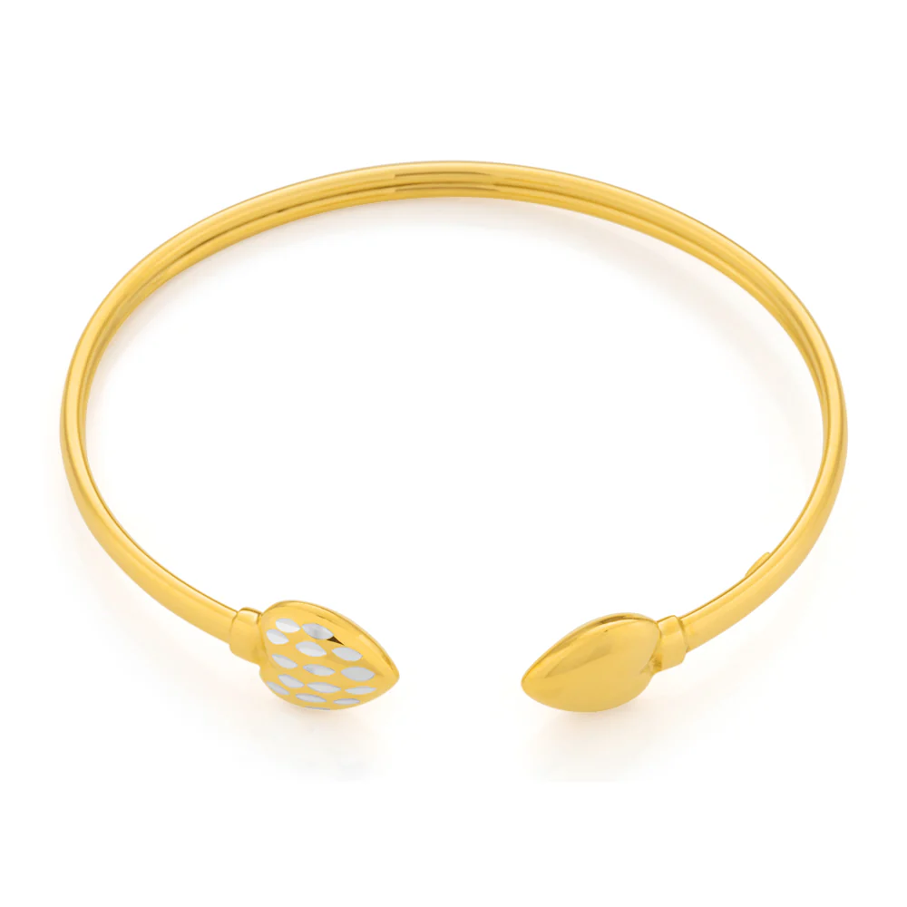 Silverfilled 9ct Yellow Gold Diamond-Cut Flex Heart Bangle - Image 2