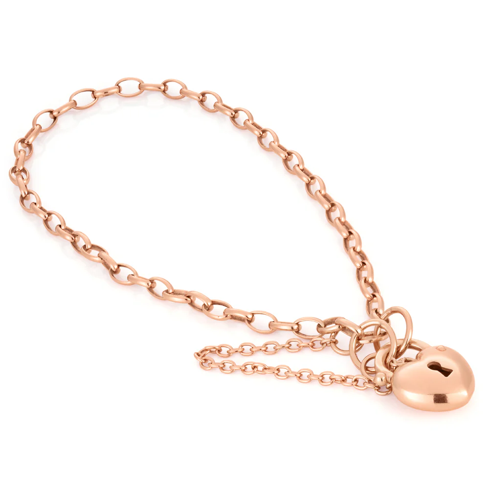 Silverfilled 9ct Yellow Gold Heart Padlock 19cm Bracelet - Image 2
