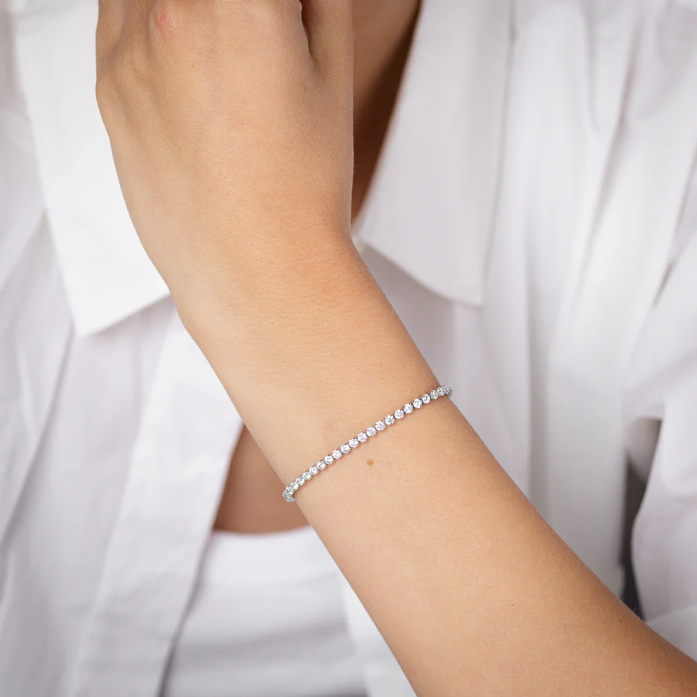 Stainless Steel 3mm Cubic Zirconia 25.5cm Bracelet - Image 3