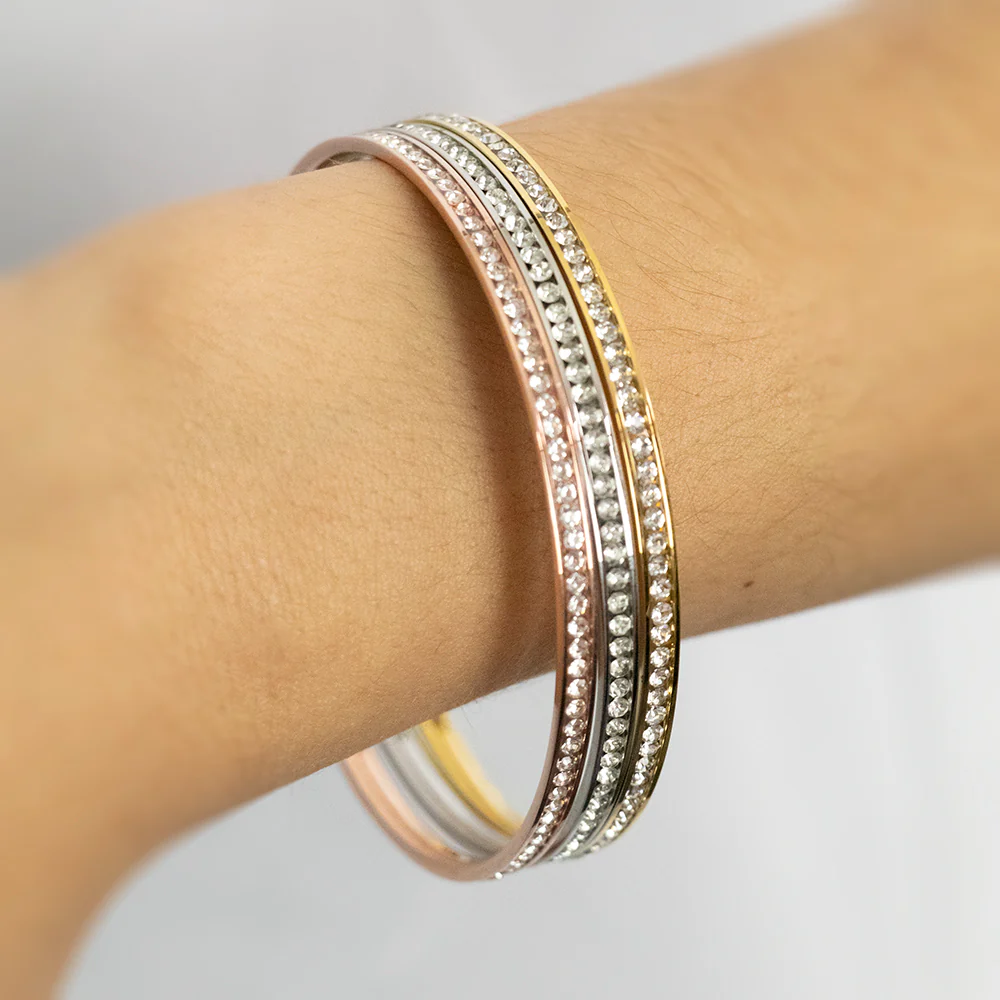 Stainless Steel 3mmx 65mm Crystal Bangle - Image 2
