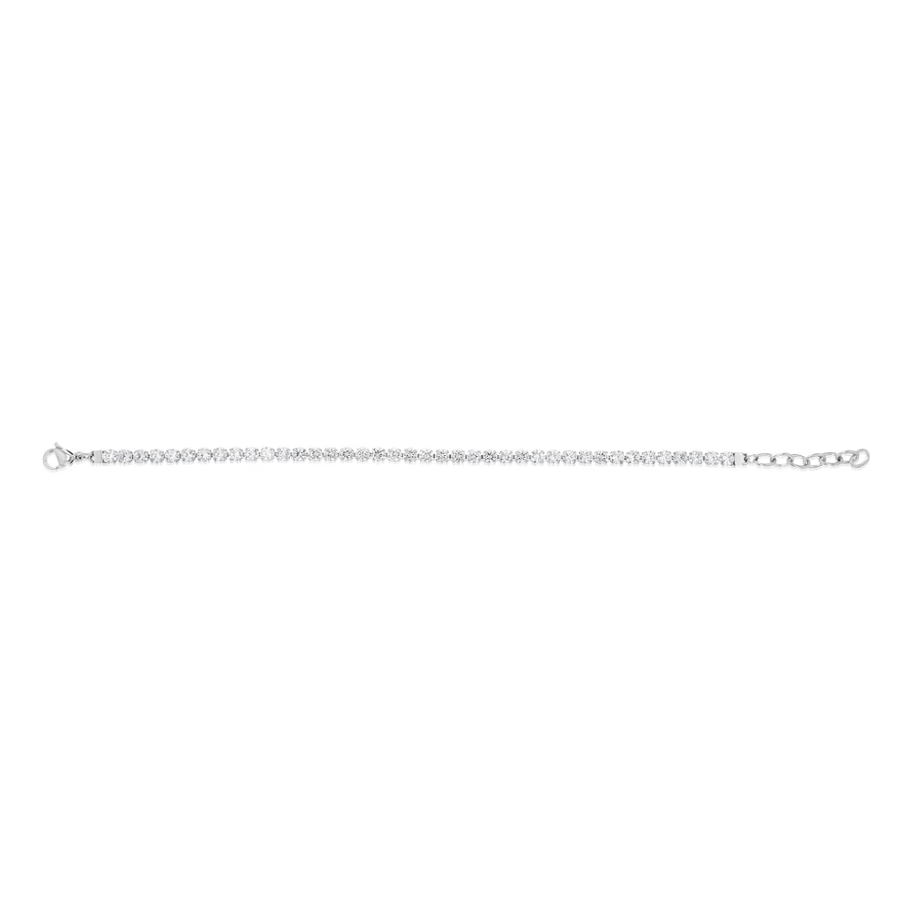 Stainless Steel 4mm Cubic Zirconia Tennis Bracelet - Image 2
