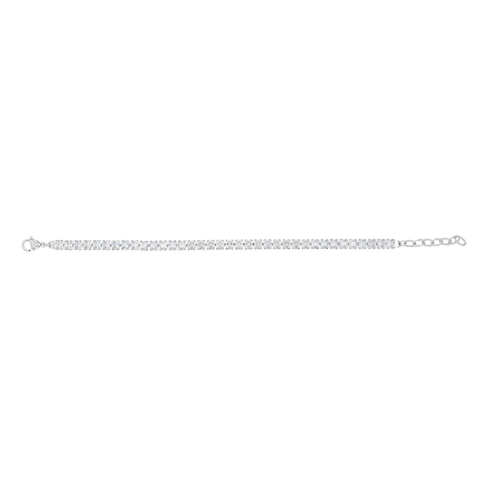 Stainless Steel 4X4mm Cubic Zirconia Tennis Bracelet - Image 2
