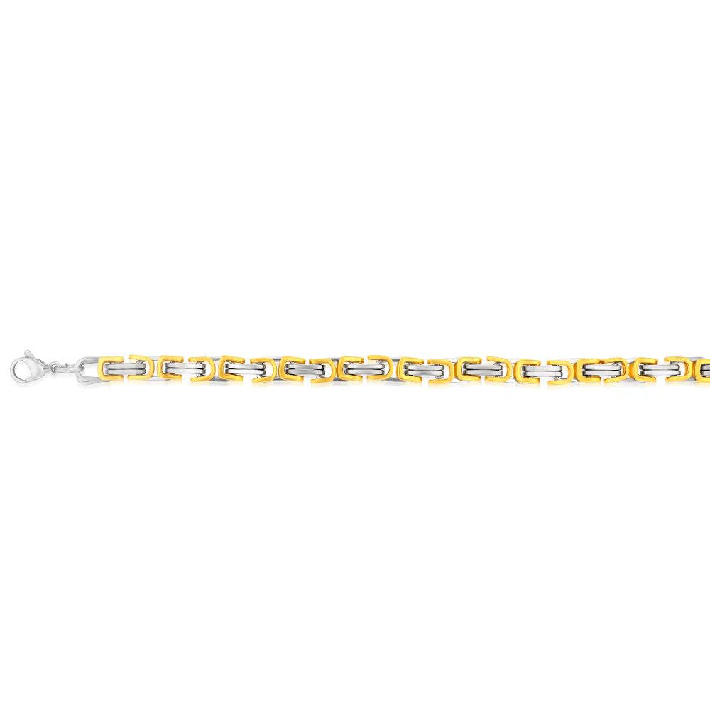 Stainless Steel And Gold Plated Fancy Links 21cm Bracelet - Image 2