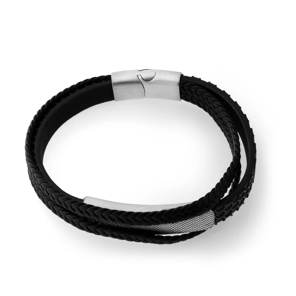 Stainless Steel and Leather Multi Strap Bracelet - Image 2