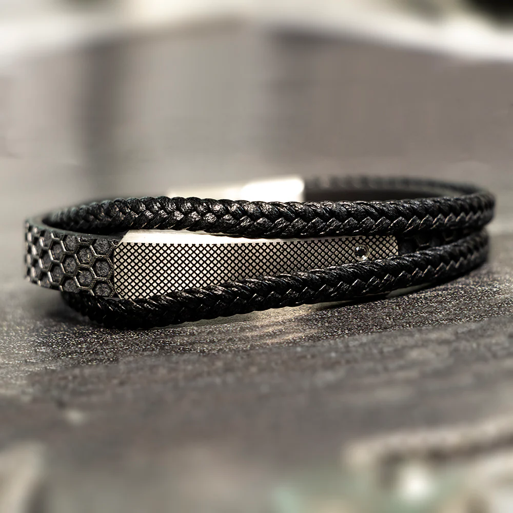 Stainless Steel and Leather Multi Strap Bracelet - Image 3