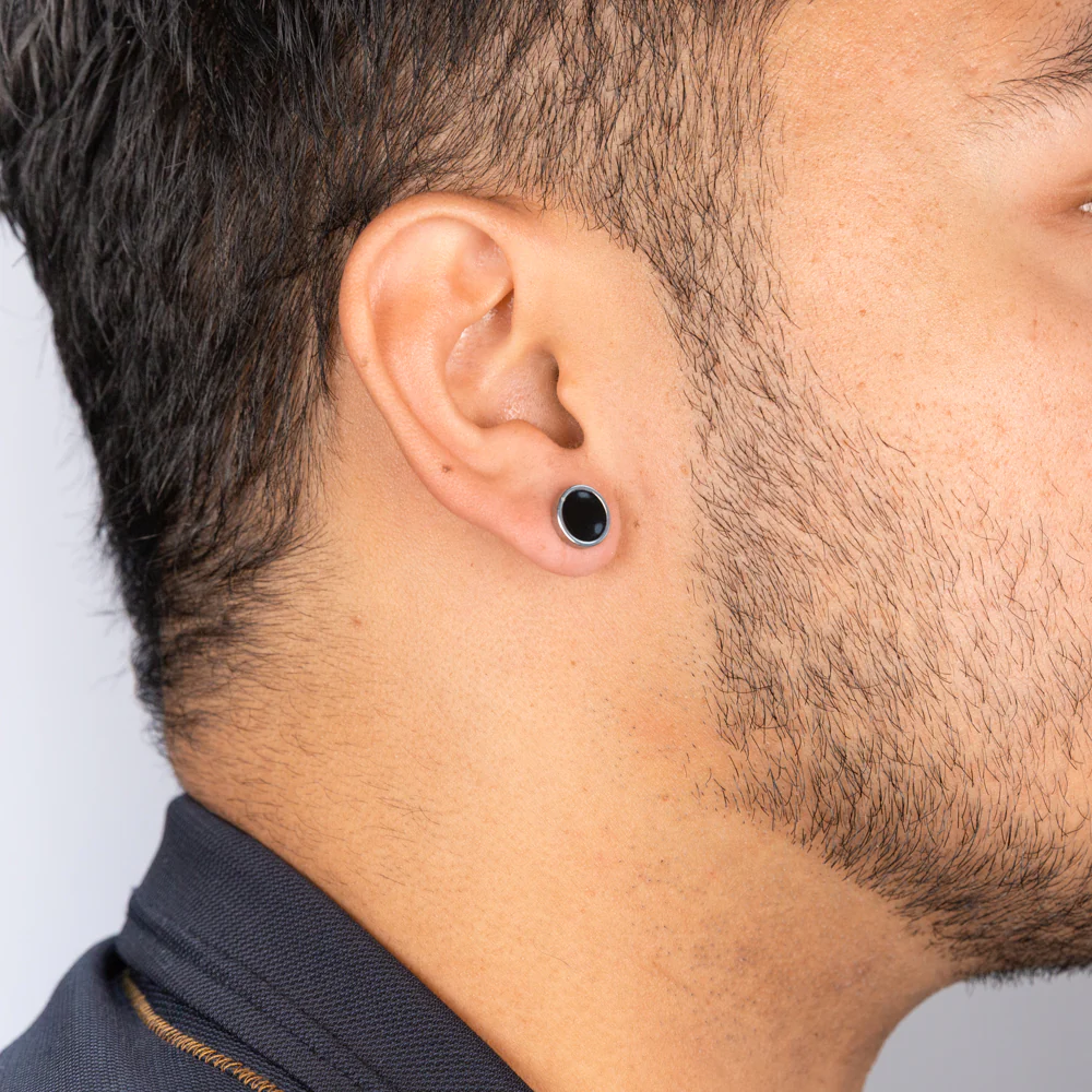Stainless Steel Black 10mm Stud Earrings - Image 3