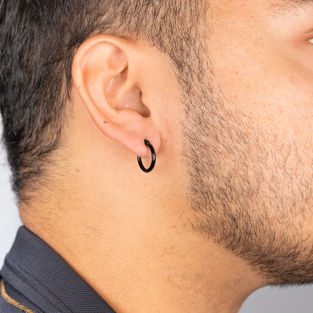 Stainless Steel Black 11mm Hoop Earrings - Image 2