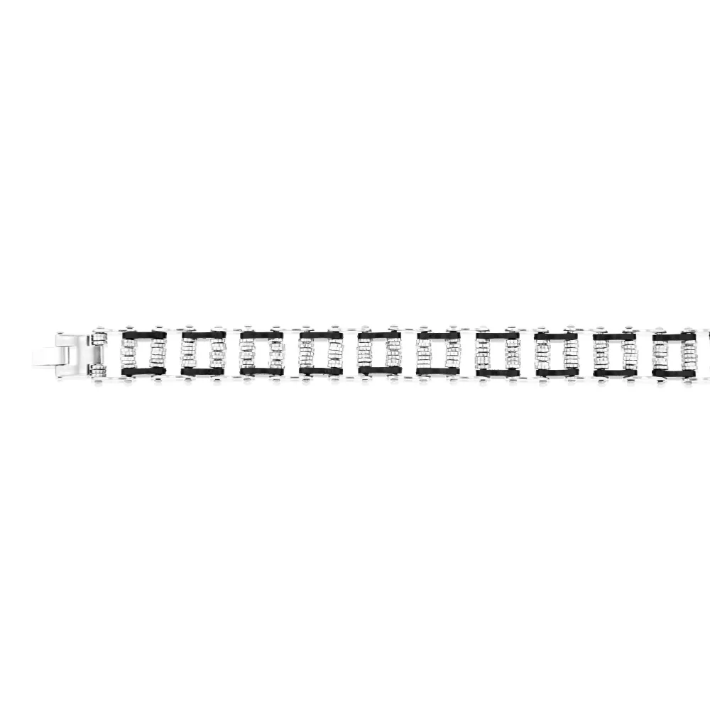 Stainless Steel Black And Silver Fancy 20.3cm Bracelet - Image 2