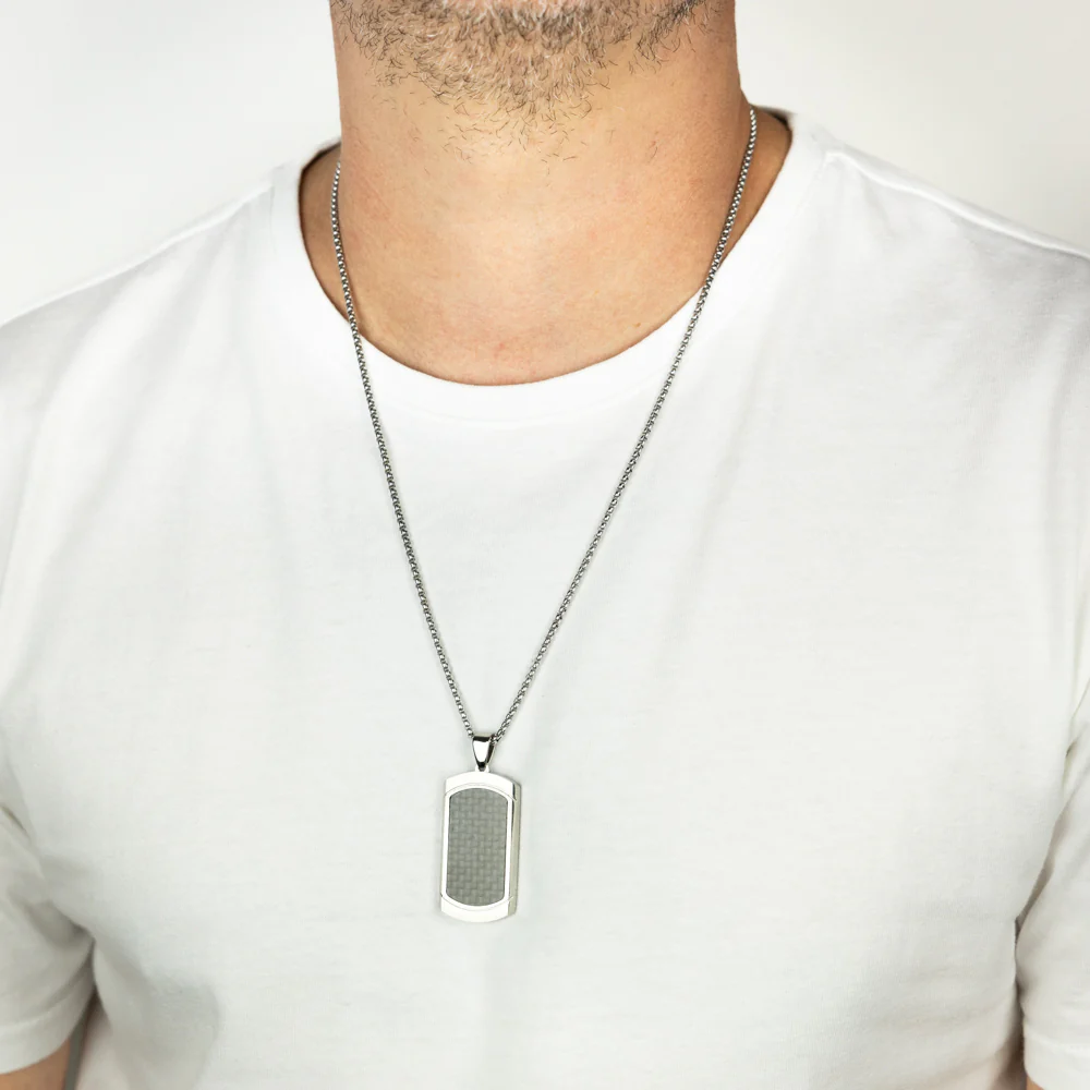 Stainless Steel Black Textured Dog Tag Pendant On Chain - Image 2