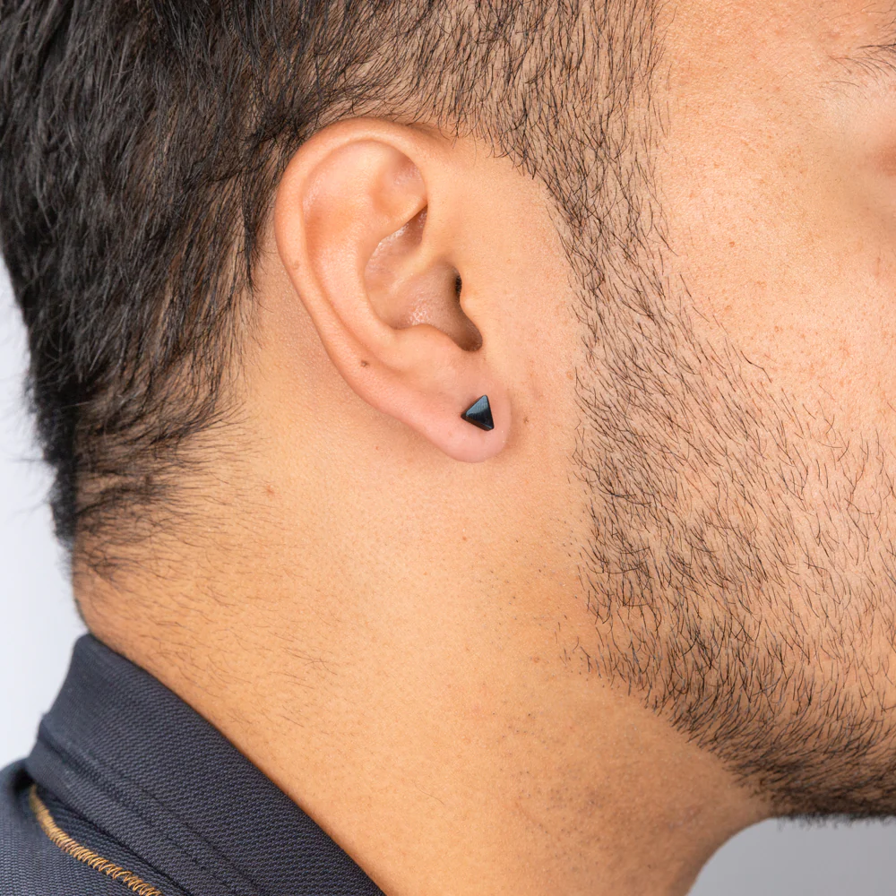 Stainless Steel Black Triangle 6X6.5mm Stud Earrings - Image 2
