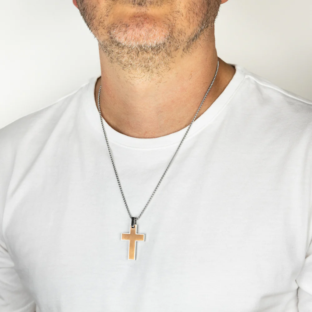 Stainless Steel Chocolate Colour Polished Cross Pendant On Chain - Image 2