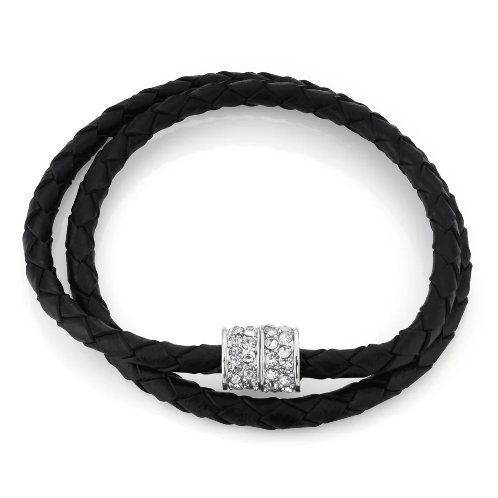 Stainless Steel Crystal Double Wrap Fancy Bracelet - Image 2
