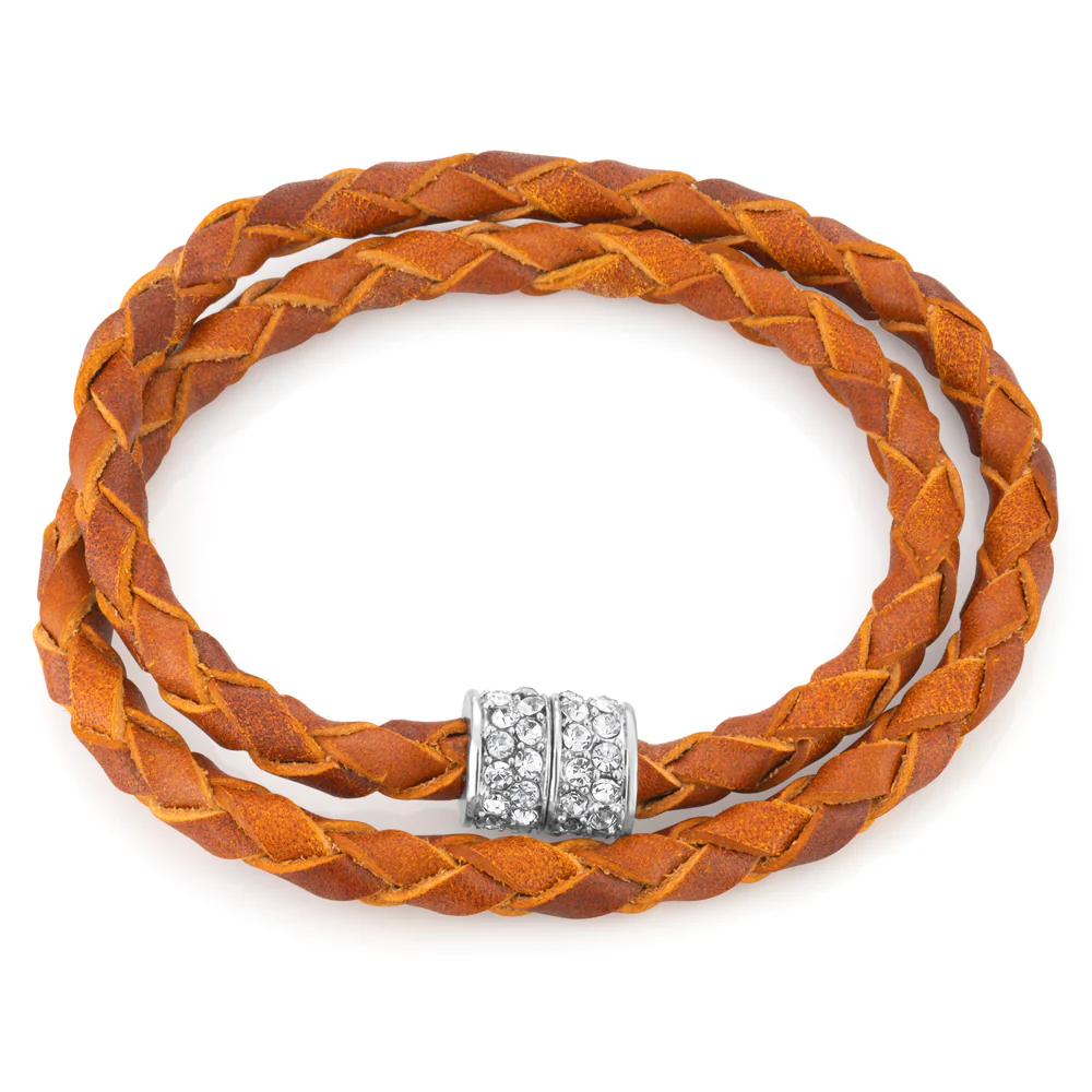Stainless Steel Crystal Double Wrap Magnetic Fancy Tan Bracelet - Image 2
