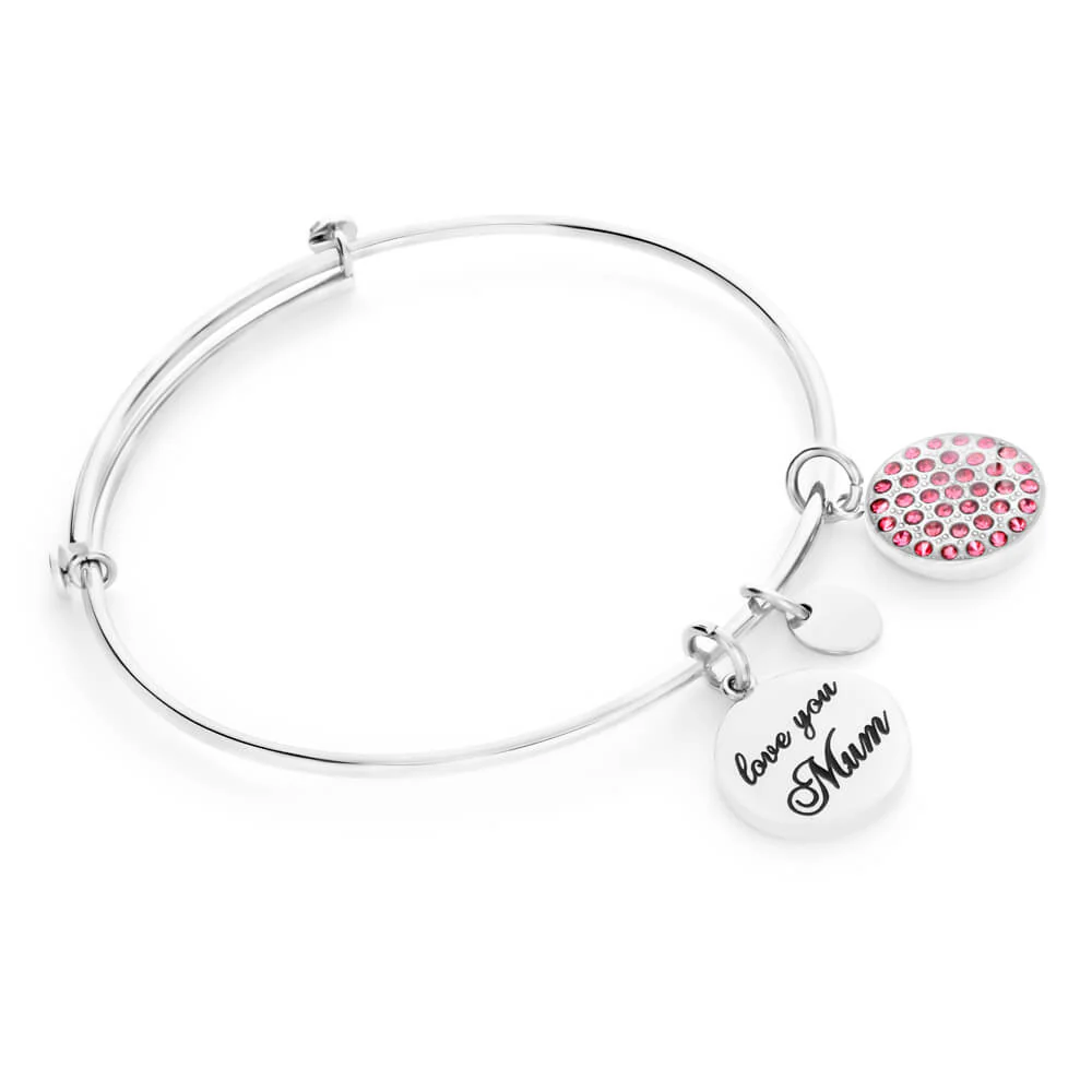 Stainless Steel Crystal Love You Mum 63mm Bangle - Image 2