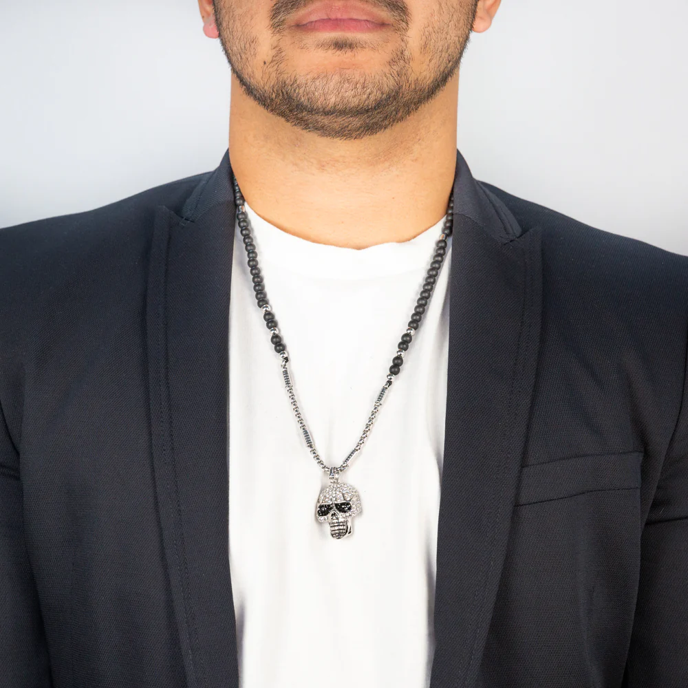 Stainless Steel Crystal Skull Pendant with Chain - Image 2