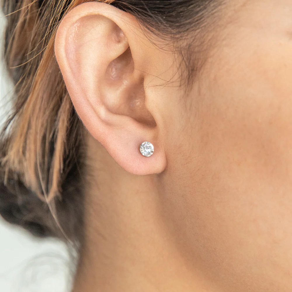 Stainless Steel Crystal Studs Set of 3 - White Aqua Fucshia - Image 3