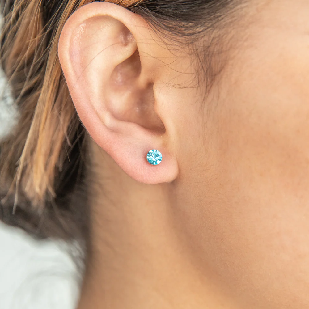 Stainless Steel Crystal Studs Set of 3 - White Aqua Fucshia - Image 4