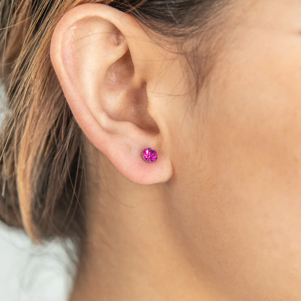 Stainless Steel Crystal Studs Set of 3 - White Aqua Fucshia - Image 5