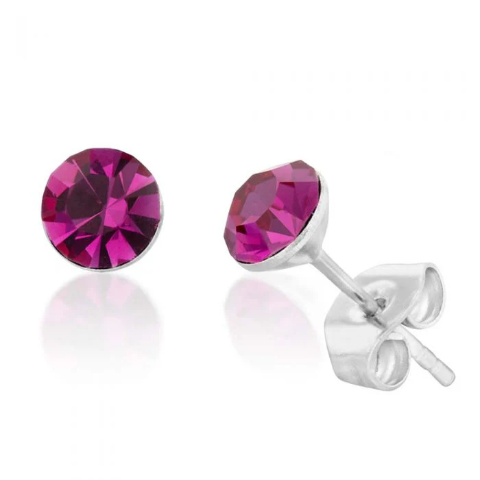 Stainless Steel Crystal Studs Set of 3 - White Aqua Fucshia - Image 6