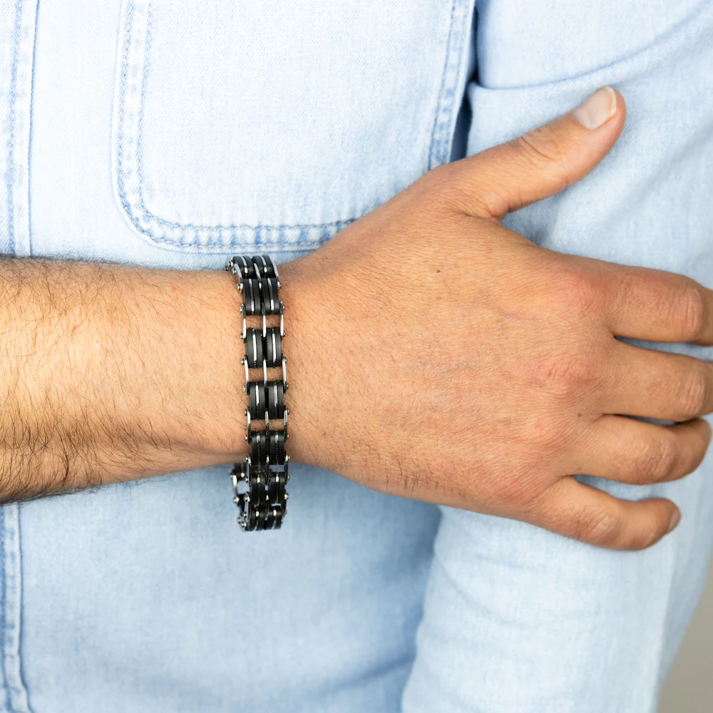 Stainless Steel Fancy Black And Silver 20.3cm Bracelet - Image 3