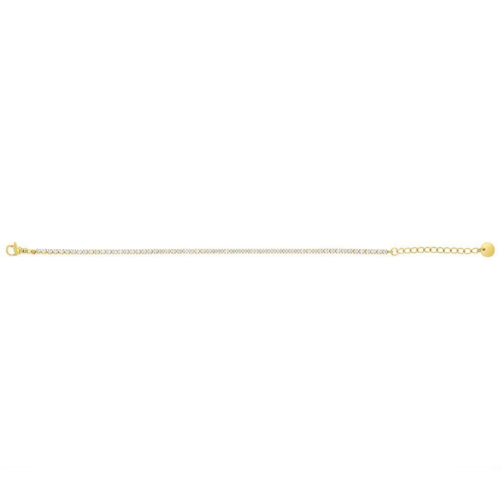 Stainless Steel Gold Plated 2mm Cubic Zirconia Tennis 17+3.5cm Bracelet - Image 2