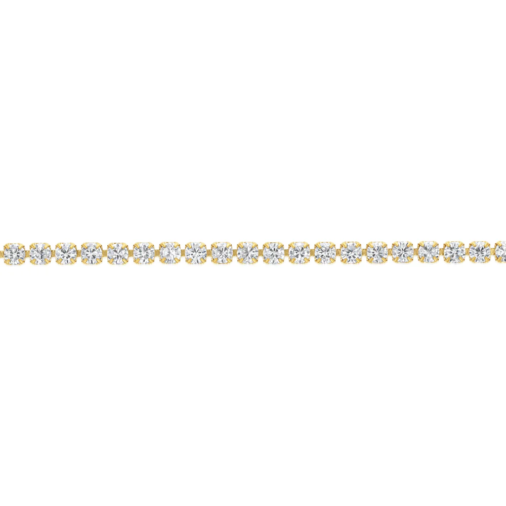 Stainless Steel Gold Plated 2mm Cubic Zirconia Tennis 17+3.5cm Bracelet - Image 3