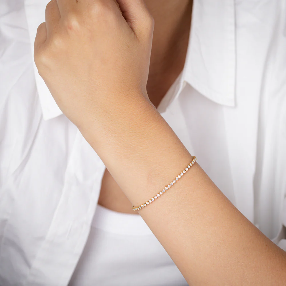 Stainless Steel Gold Plated 2mm Cubic Zirconia Tennis 17+3.5cm Bracelet - Image 4