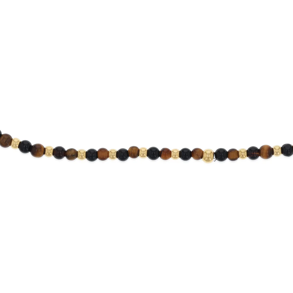Stainless Steel Gold Plated Black Agate Tiger Eye 17.5cm Stretchable Bracelet - Image 2