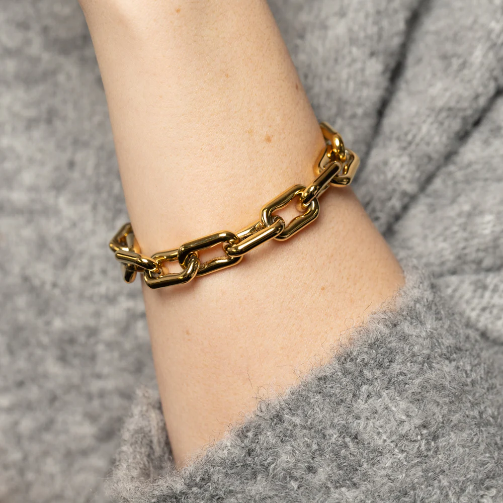 Stainless Steel Gold Plated Chunky Link 17.5+4cm Bracelet - Image 3