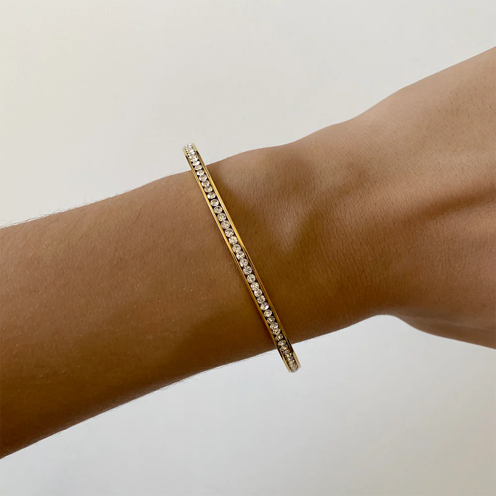 Stainless Steel Gold Plated Crystal Bangle 65mm - Image 3