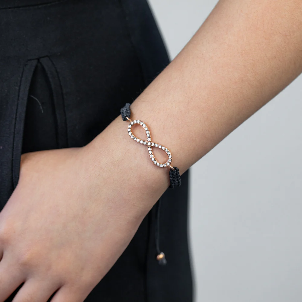 Stainless Steel Gold Plated Crystal Infinity Black Cord Bracelet - Image 2