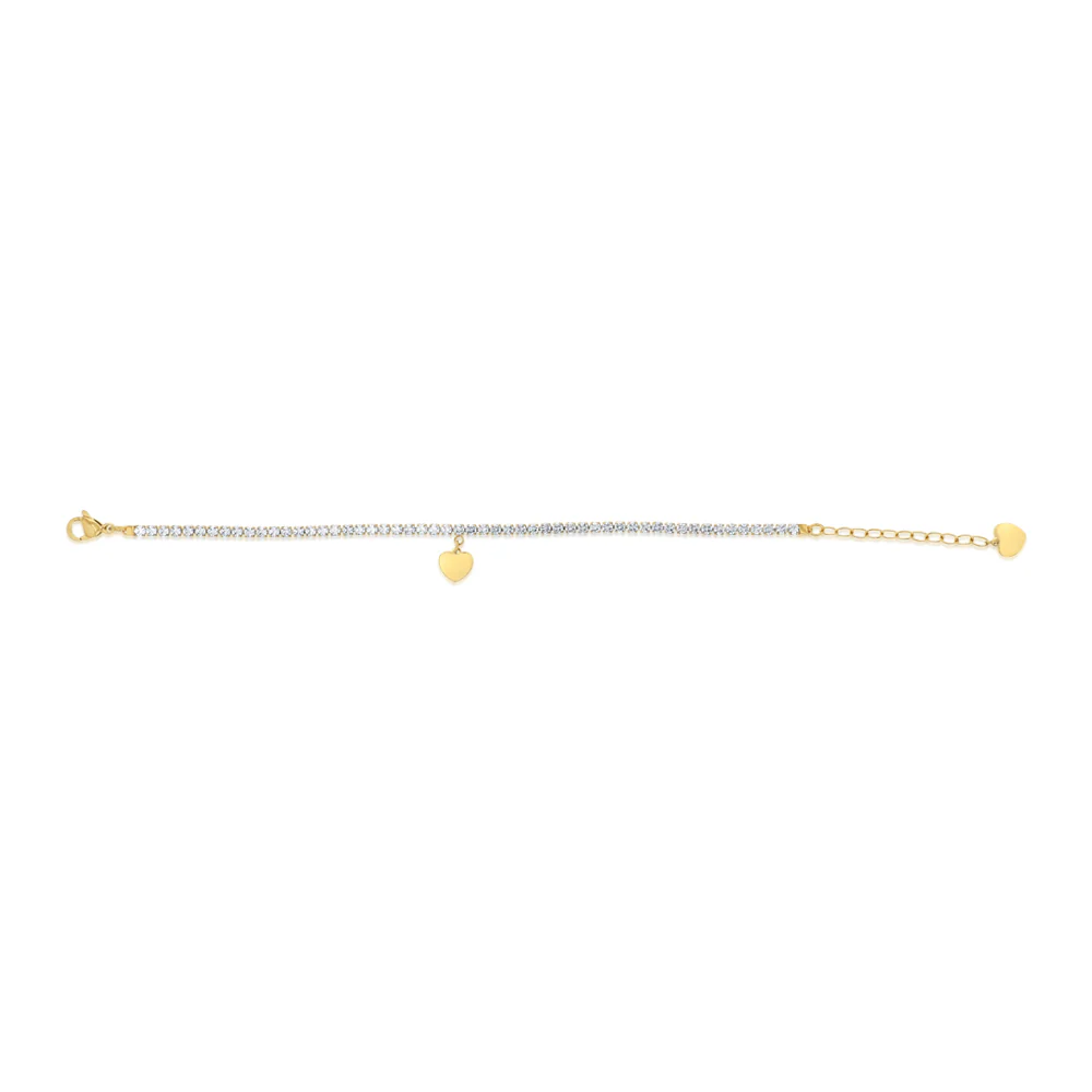 Stainless-Steel Gold-Plated Heart Charm 2.4mm Cubic Zirconia Tennis Bracelet - Image 2